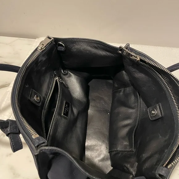 Navy Blue Prada Suede Twin Pocket Tote